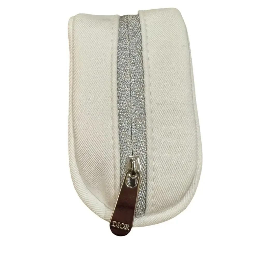 Christian Dior Canvas Cosmetic Makeup Zipper Bag Pouch Clutch - White